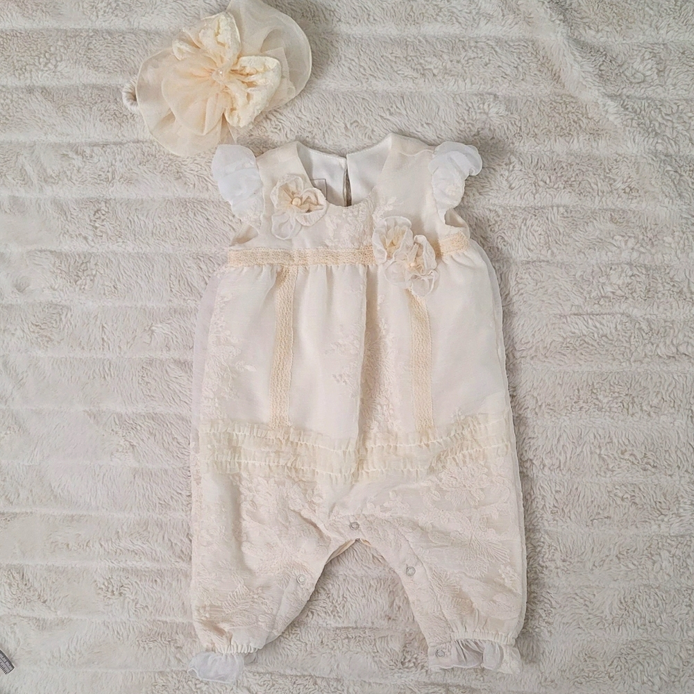 ***SOLD****LACE CHRISTENING 6M JUMPSUIT WITH BOW